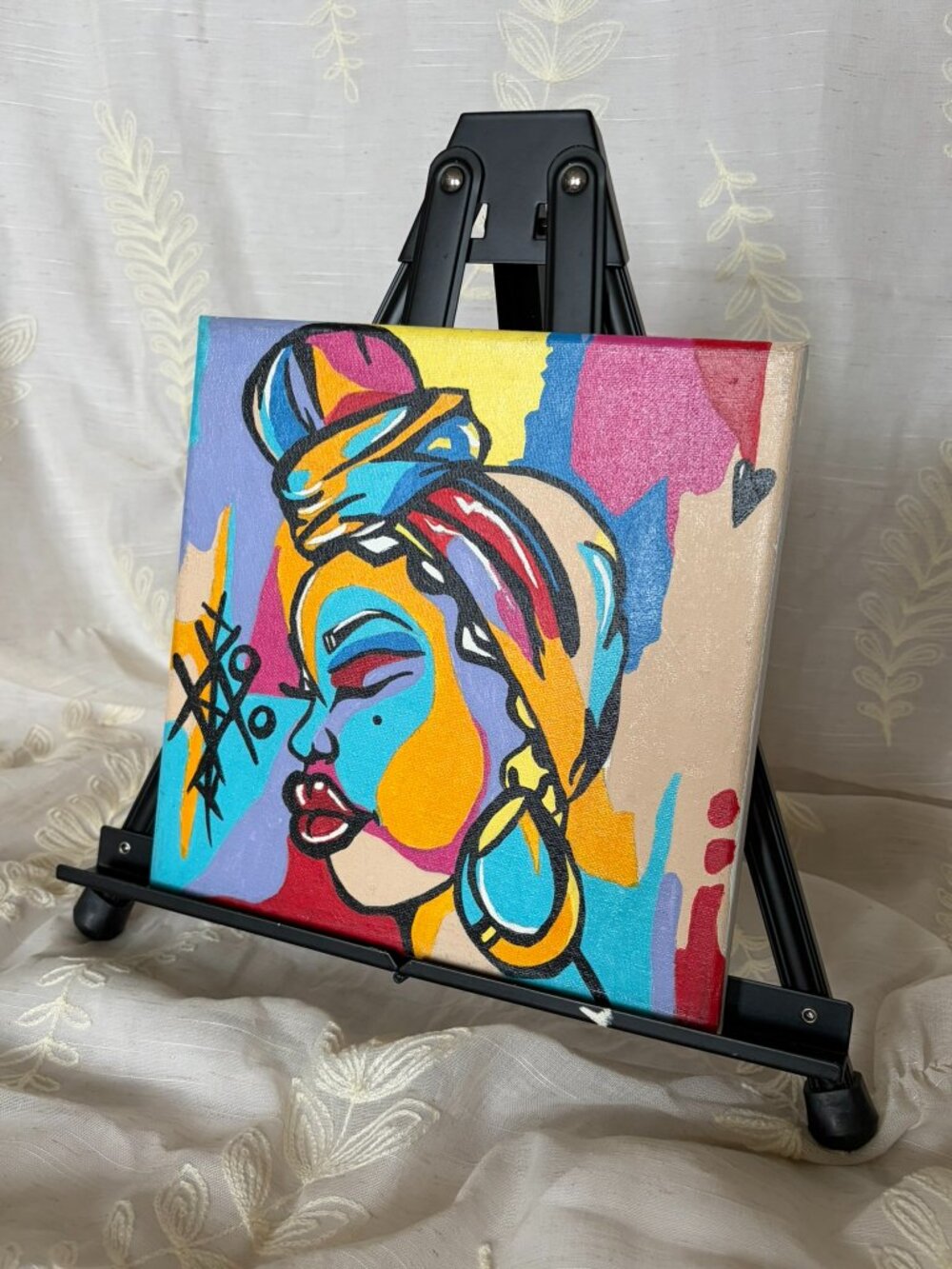 Hand Painted Colorful Pop Art Woman Portrait Canvas 10x10